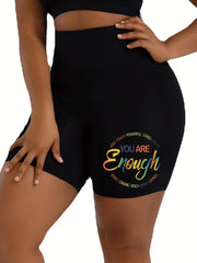 Women's Plus Ombre Letter Print High Rise Biker Shorts
