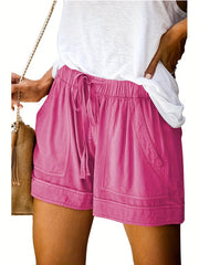 Drawstring Waist Patched Pockets Shorts for Women