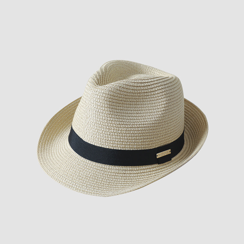 Women's Khaki Straw Fedora Sun Hat