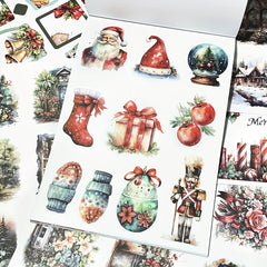 Winter Christmas Sticker Book Large Size Vintage Flower PET Paper Stickers