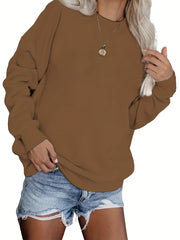 Solid Crew Neck Long Sleeve Sweatshirt