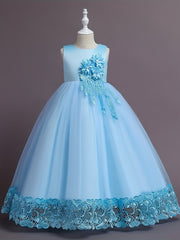 Girls Heart Floral Embroidery Mesh Princess Dress Wedding Party Clothes