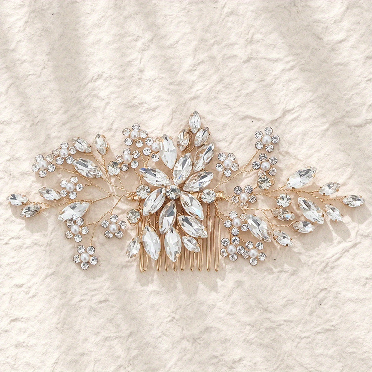 Bridal Flower Hair Comb Faux Pearl Leaf Shape Wedding Hair Accessories