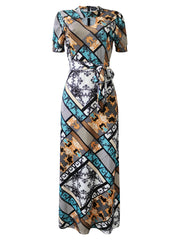Graphic Print Mock Neck Cut Out Sleeve Maxi Dress Plus Size