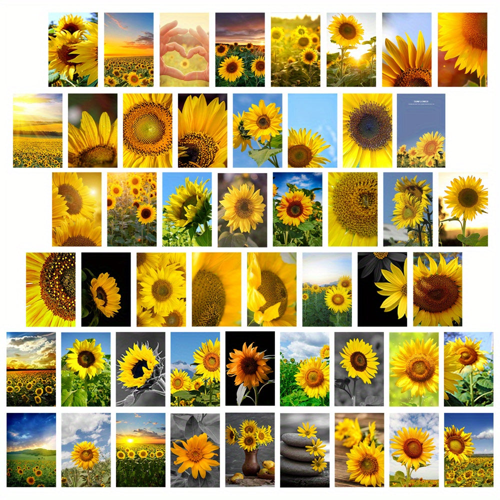 50pcs Sunflower Postcards for Sunflower Enthusiasts, Wall Art Decoration