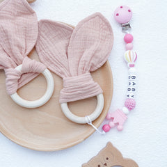 2pcs Baby Chewable Maple Wooden Teething Toy With Pacifier Accessories