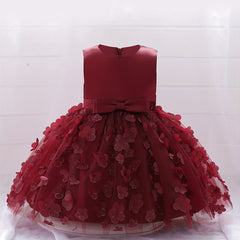 Floral Bow Belted Puffy Princess Dress