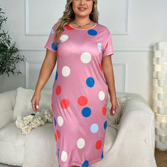 Dot Print Crew Neck Short Sleeve Nightgown