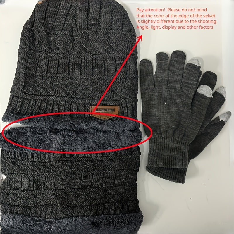 3pcs Winter Knit Beanie Scarf Gloves Set for Men Women