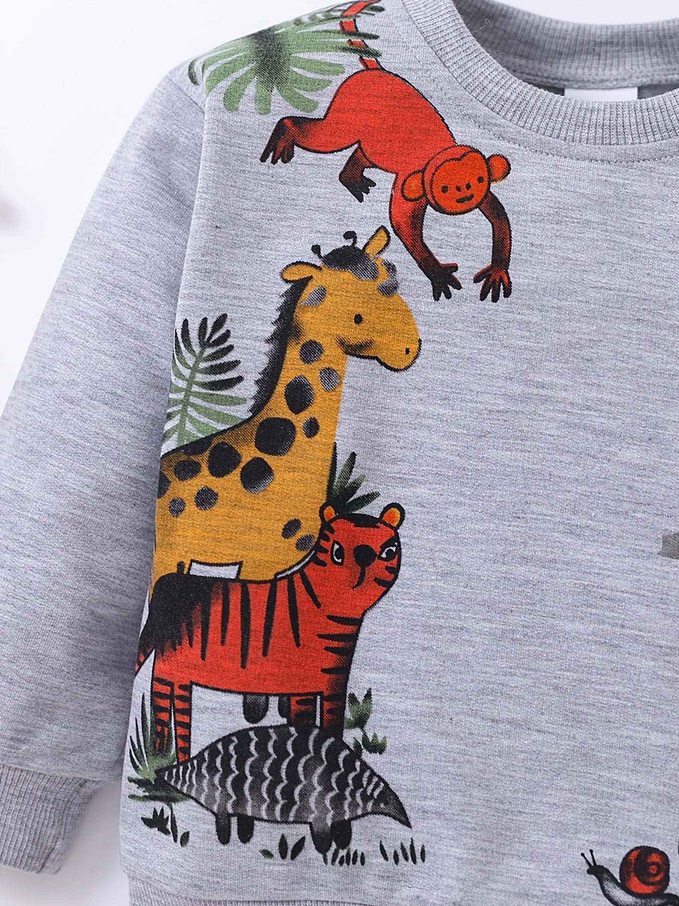 Cartoon Animals Print Boys Pullover Sweatshirt Long Sleeve Crew Neck Tops