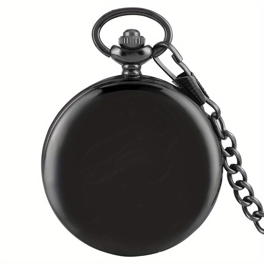 Smooth Case Roman Numerals Dial Quartz Pocket Watch Fob Pendant Chain
