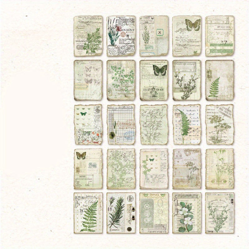 50pcs Vintage Stationery Plants Paper Collage Material