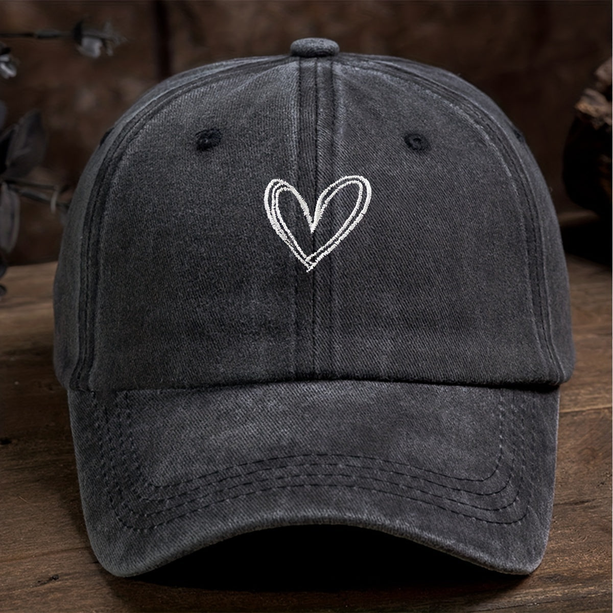 Heart Embroidery Baseball Cap Distressed Dad Hats Adjustable