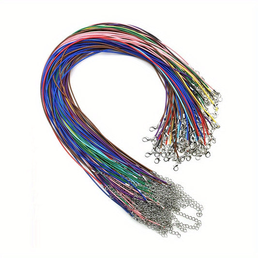 50pcs Mixed Colors Leather Cord Necklace Wax Rope Cord String With Clasp