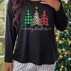 Christmas Tree Graphic Long Sleeve Round Neck T-shirt