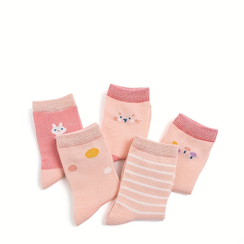 5 Pairs Pink Knee High Socks for Kids 1-12 Years