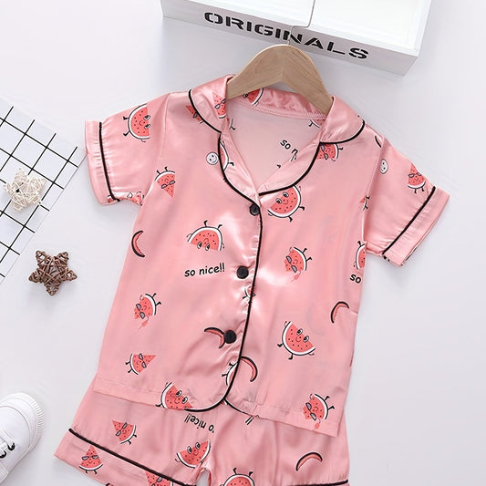 Toddler Girls Watermelon Graphic Pajama Set Short Sleeve Top & Shorts