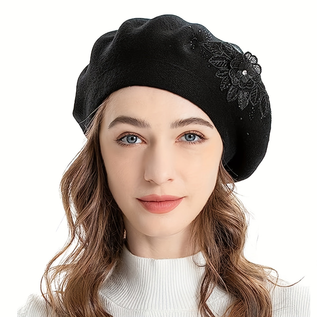 Flower Decor Beret Lightweight Warm Berets Cap Women Gift