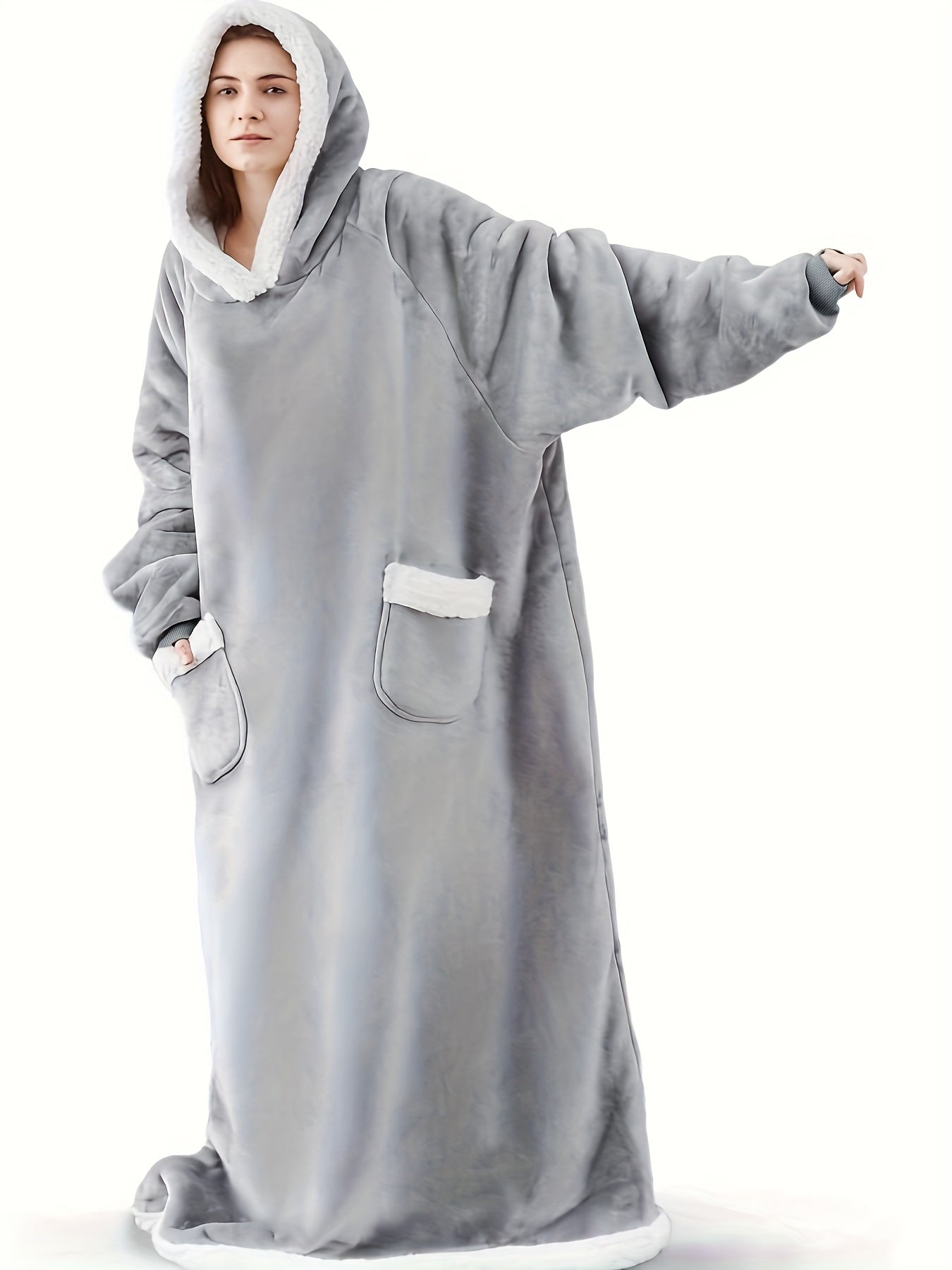 Plus Size Hooded Fleece Lounge Robe for Women