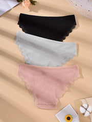 3pcs Lace Ribbed Briefs Women's Panties