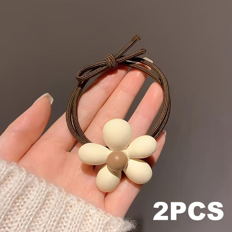 2pcs Flower Hair Ties High Elastic Rubber Hair Band