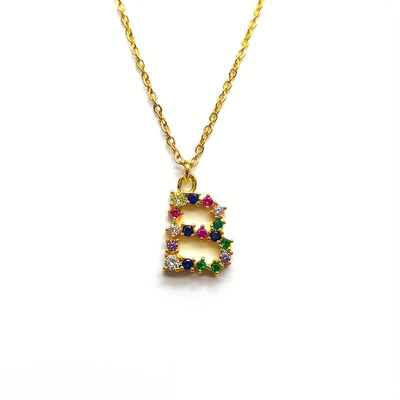 Golden Latter Pattern Pendant Necklace with Full Crystal, Versatile Necklace