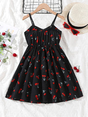 Girls Cherry Graphic Button Cami Princess Dress