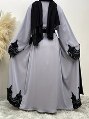 Women's Plus Floral Embroidered Abaya Dress With Belt