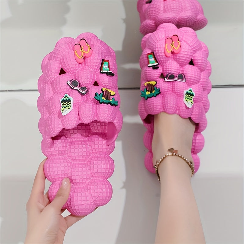 Women's Bubble Slides with Charms - Non Slip Indoor Bathroom Shoes