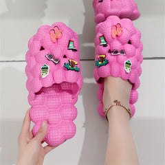 Women's Bubble Slides with Charms - Non Slip Indoor Bathroom Shoes