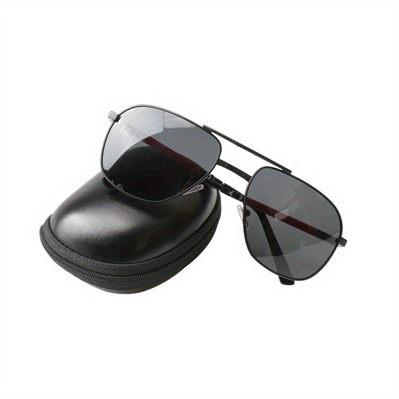 SOOLALA Men's Polarized Folding Driver Sunglasses With Zipper PU Leather Case