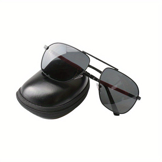 SOOLALA Men's Polarized Folding Driver Sunglasses With Zipper PU Leather Case