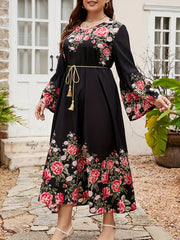Women's Plus Floral Bell Sleeve Maxi Dress