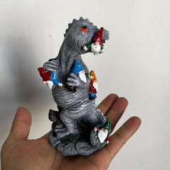 Dinosaur Eating Gnome Statue for Garden Decor