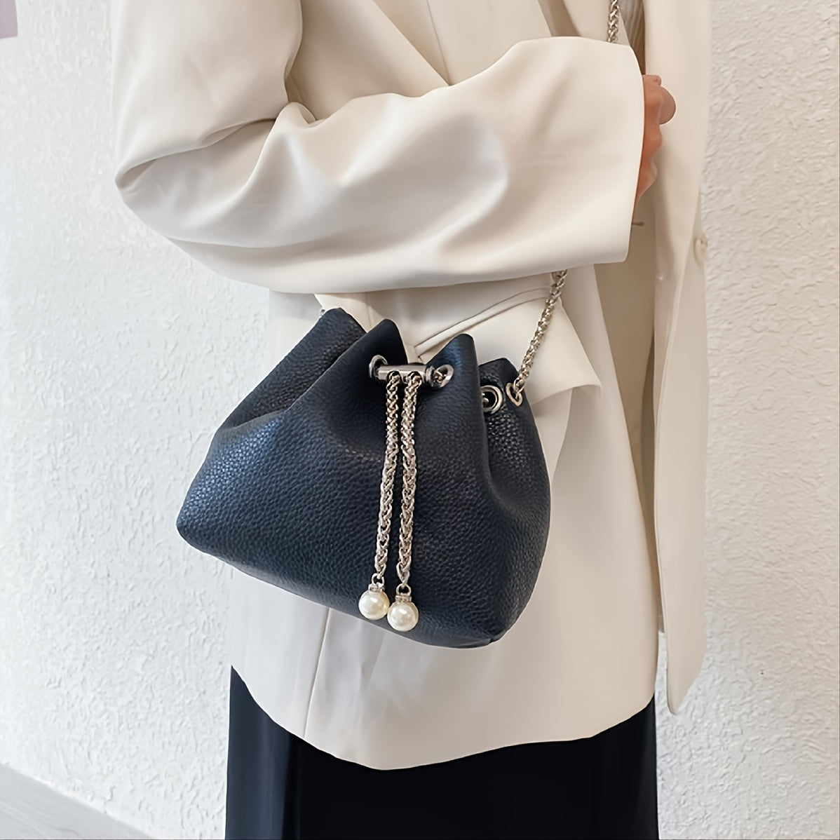 Bucket Bag Faux Leather Chain Shoulder Bag