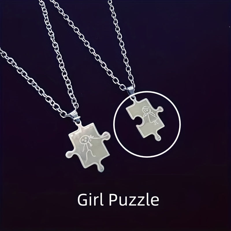 He And She Puzzle Pendant Necklace - Friends Gift