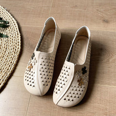 Women's Hollow Out Casual Flat Shoes Flower Decor Slip On Comfy Non Slip Flats