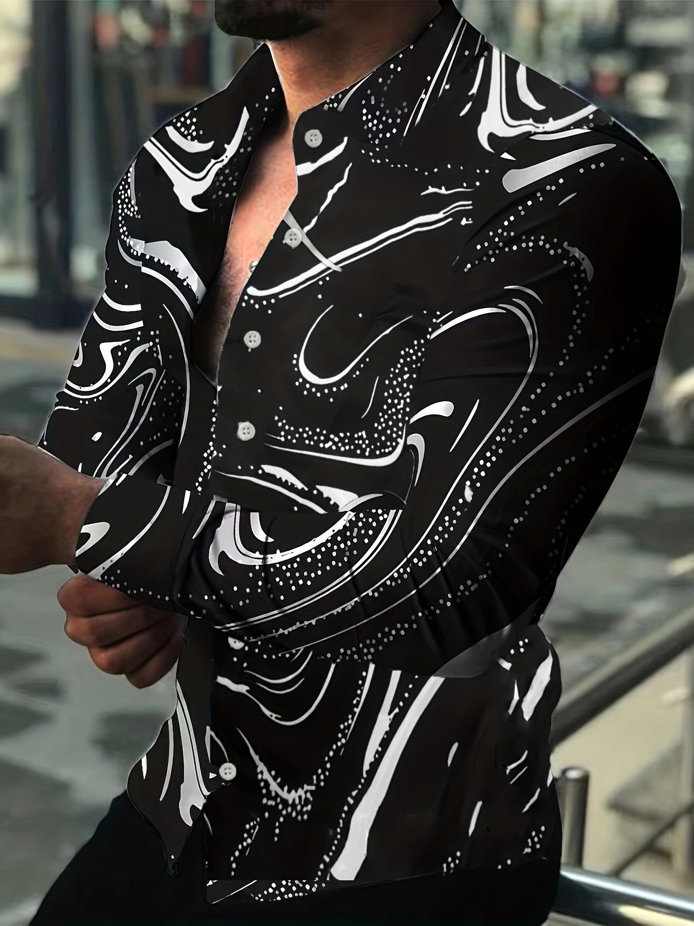 Men's Long Sleeve Lapel Shirt Button Up Tops For Spring Fall