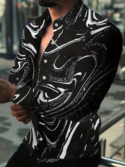 Men's Long Sleeve Lapel Shirt Button Up Tops For Spring Fall
