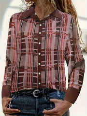 Women's Plus Plaid Print Button Up Long Sleeve Casual Blouse