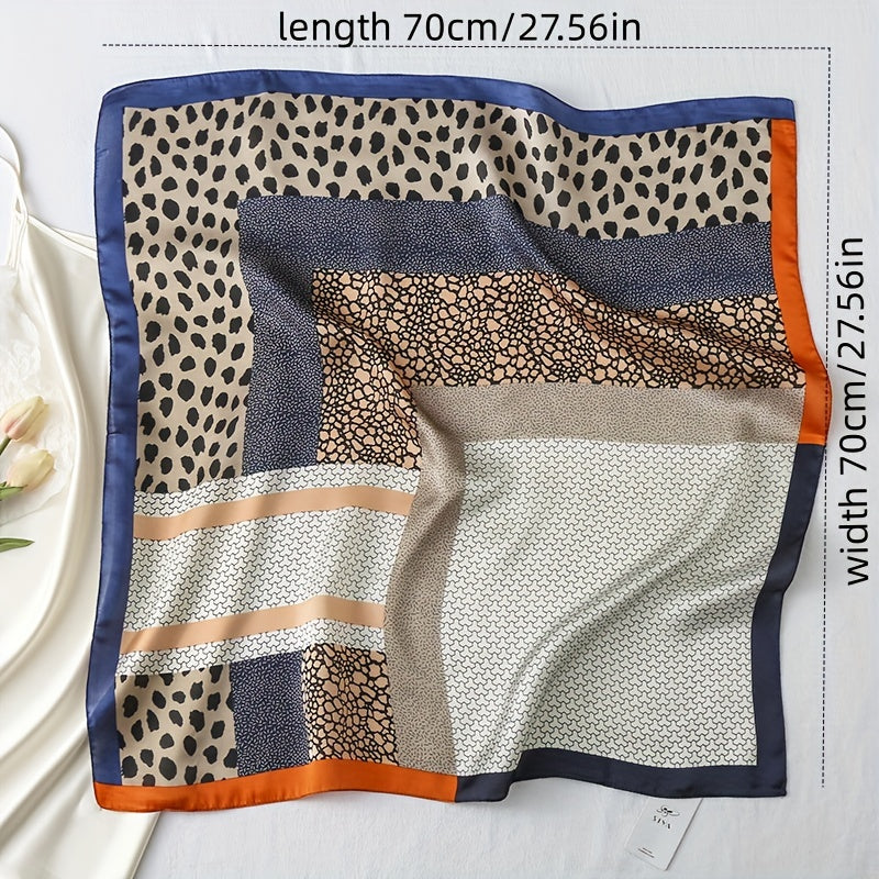 Geometric Leopard Print Silk Square Scarf Women Head Wrap Satin Bandana