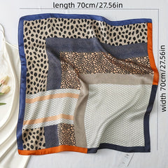 Geometric Leopard Print Silk Square Scarf Women Head Wrap Satin Bandana