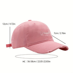 Distressed Peaked Cap Sunshade Outdoor Soft Top Washed Embroidery Curved Brim