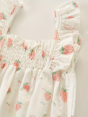 2pcs Baby Girls Floral Strawberry Print Onesie & Hat Set