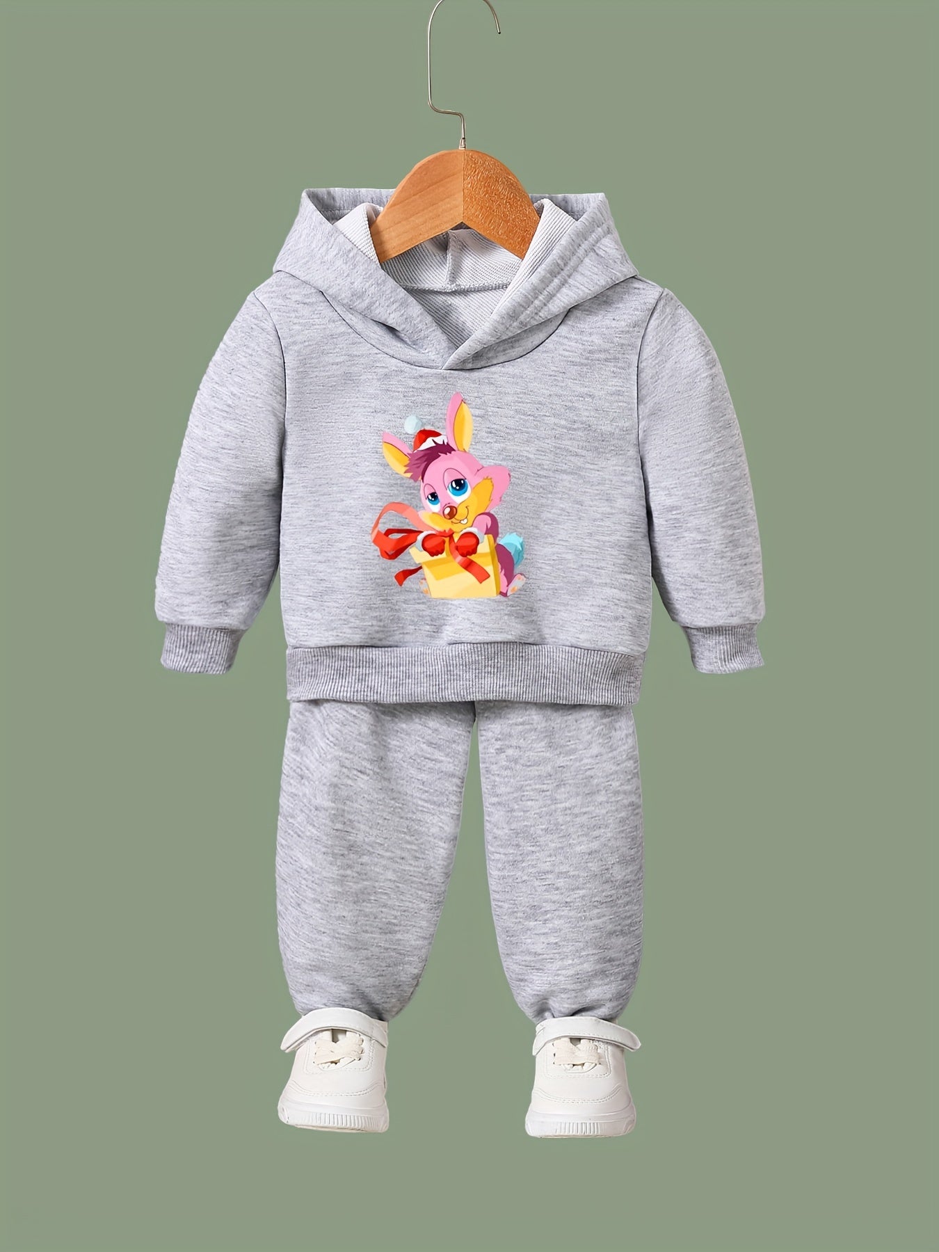 Girls 2pc Rabbit Pattern Hooded Sweatshirt and Sweatpants Set