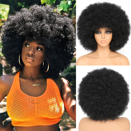25cm Afro Kinky Curly Wigs - Natural Looking Full Puff Wigs for Party Cosplay