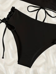 Rib Knit Bikini Set with Criss Cross Straps and Tie Side