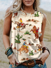 Western Style Cartoon Print Tank Top