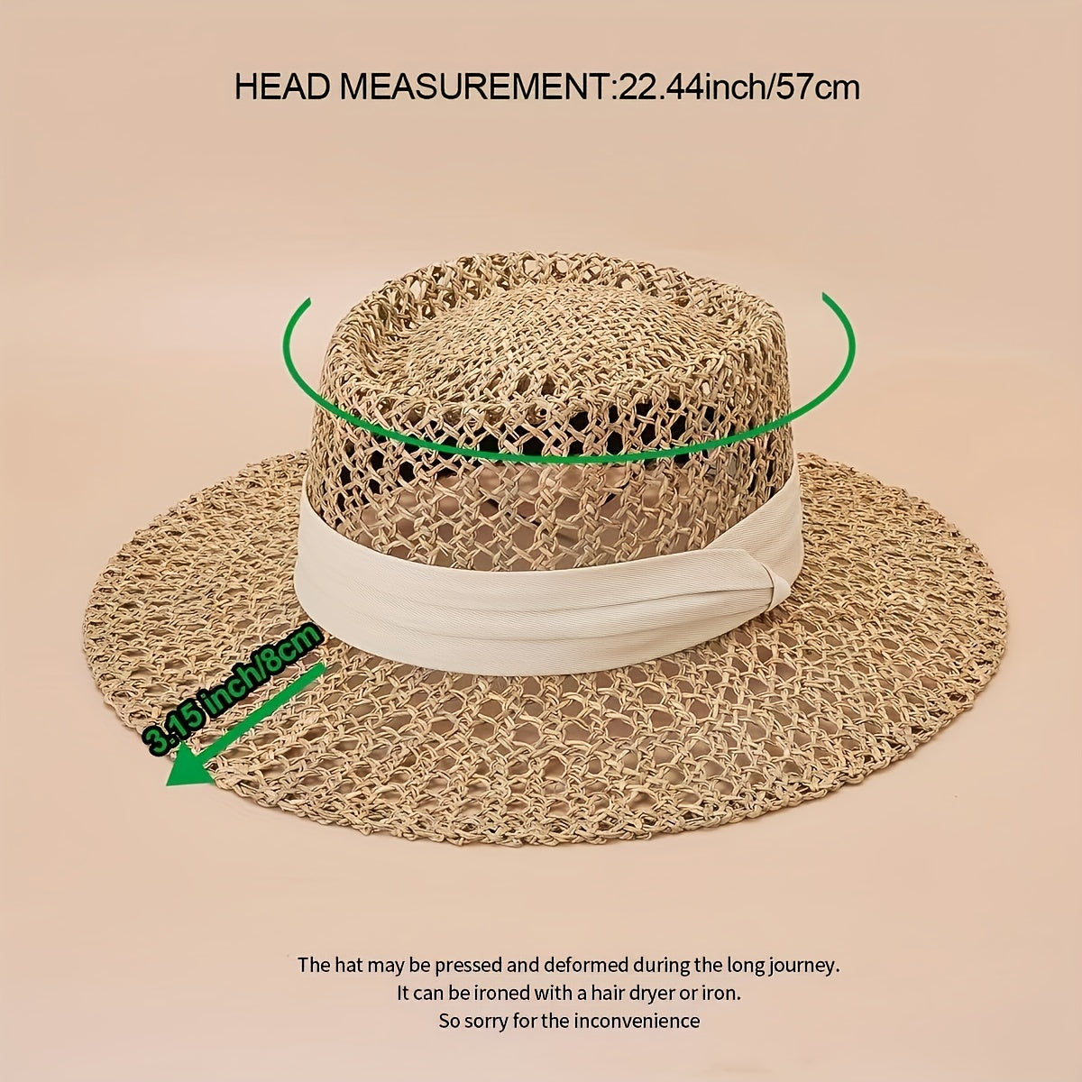 Straw Woven Flat Top Hat European American Style British Travel