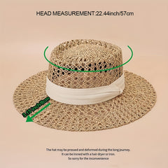 Straw Woven Flat Top Hat European American Style British Travel